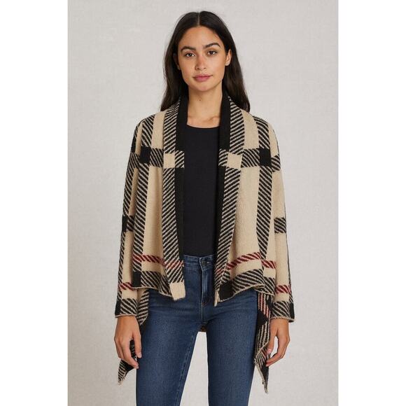 Elisabetta Collection Plaid Open Front Alpaca and Wool Blend Cardigan size Large - Picture 1 of 6